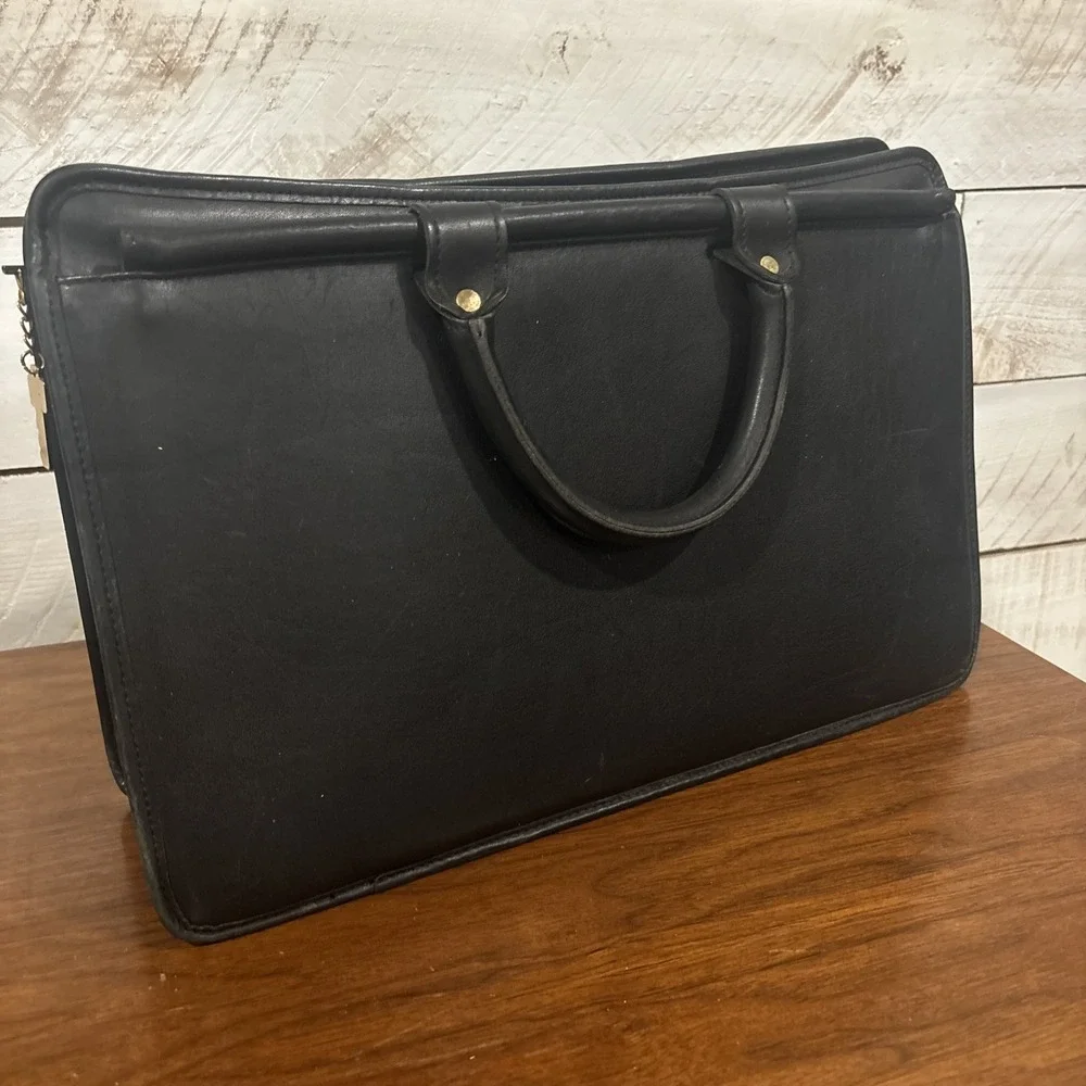 Jack George Black Leather Briefcase Work Bag